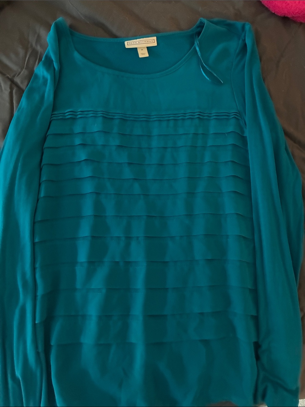 Teal Pintuck Long-Sleeve Top